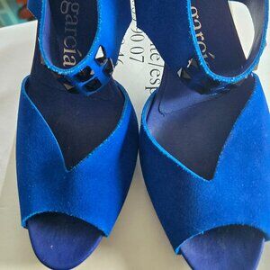 PEDRO GARCIA ROYAL BLUE SUEDE PEEP - TOE SANDALS (SIZE - 40)